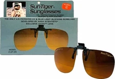 Original Vintage SunTiger Clip On Flip Up Sunglasses Patented Avian Orange Lens