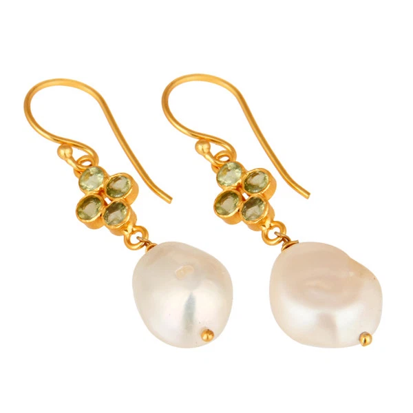 Pendientes de plata de ley 925 con piedras preciosas de peridoto de perlas chapadas en oro de 18 quilates Foto 2 de 3