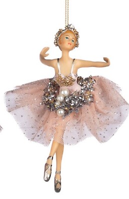 Ballerina Figur - hängend in zart-rosè mit Perlen/Pailetten Gr. 14 cm *1001
