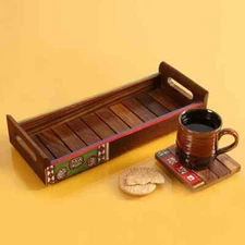 'Paints & Planks' Warli Hand-Painted Tray In Sheesham Wood