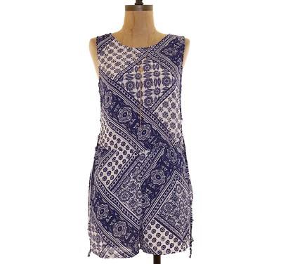 Mimi Chica Juniors Shorts Romper  Size L Sleeveless Ties Geometric Blue NEW B51