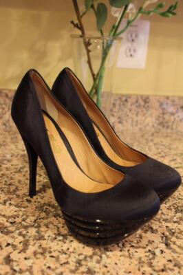 nwob L.A.M.B. Z-Project Satin Platform Black Pumps Size 8.5M (taco500