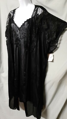 Ventura Black Nightgown Robe Set Knee Cap Sleeve Sexy Nylon Plus 3X 52''  Bust  