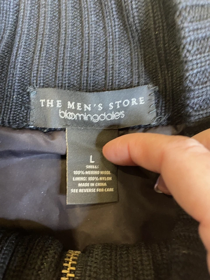 Chaqueta suéter grande forrada con cremallera completa 100 % lana negra Bloomingdale's Store para hombre Foto 2 de 4