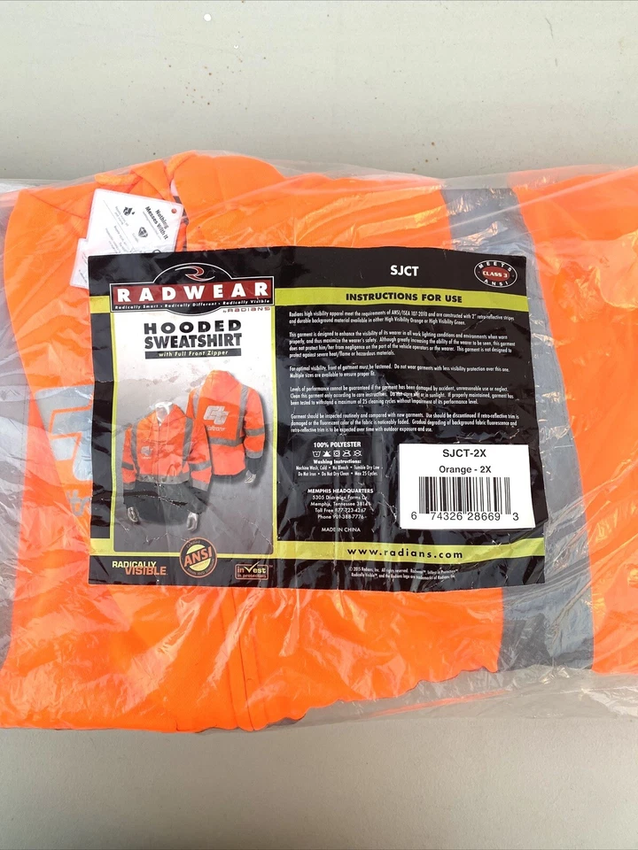 RADIANS HOODED SWEATSHIRT with Full Front Zipper Orang-2X - Image 3 of 4