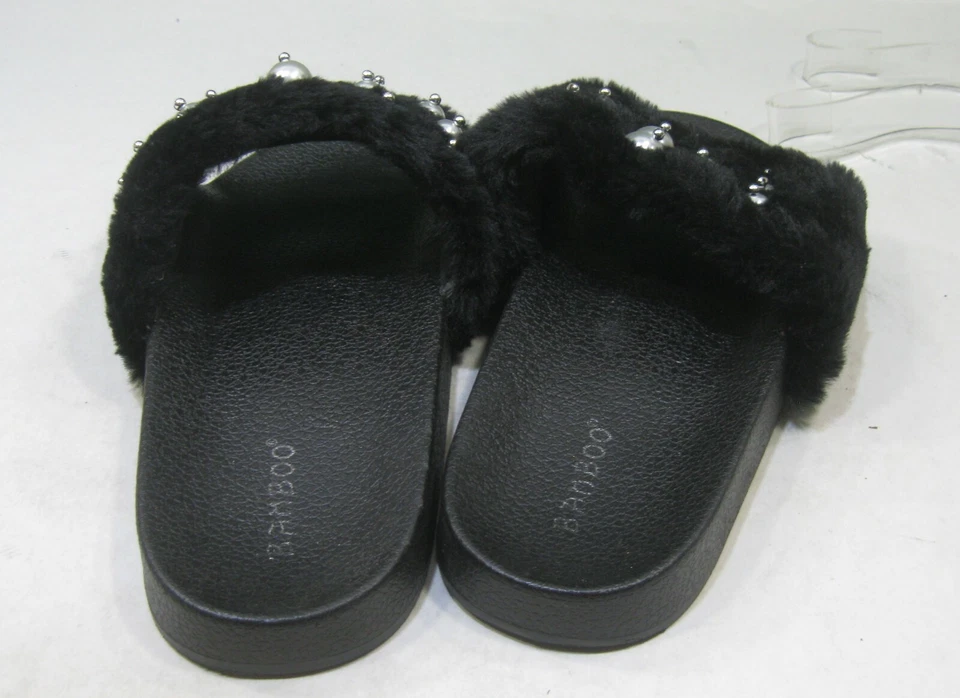 Sandalias sin cordones para dama NEGRO PERLAS PELUDAS MUJER Talla 11 Foto 3 de 4