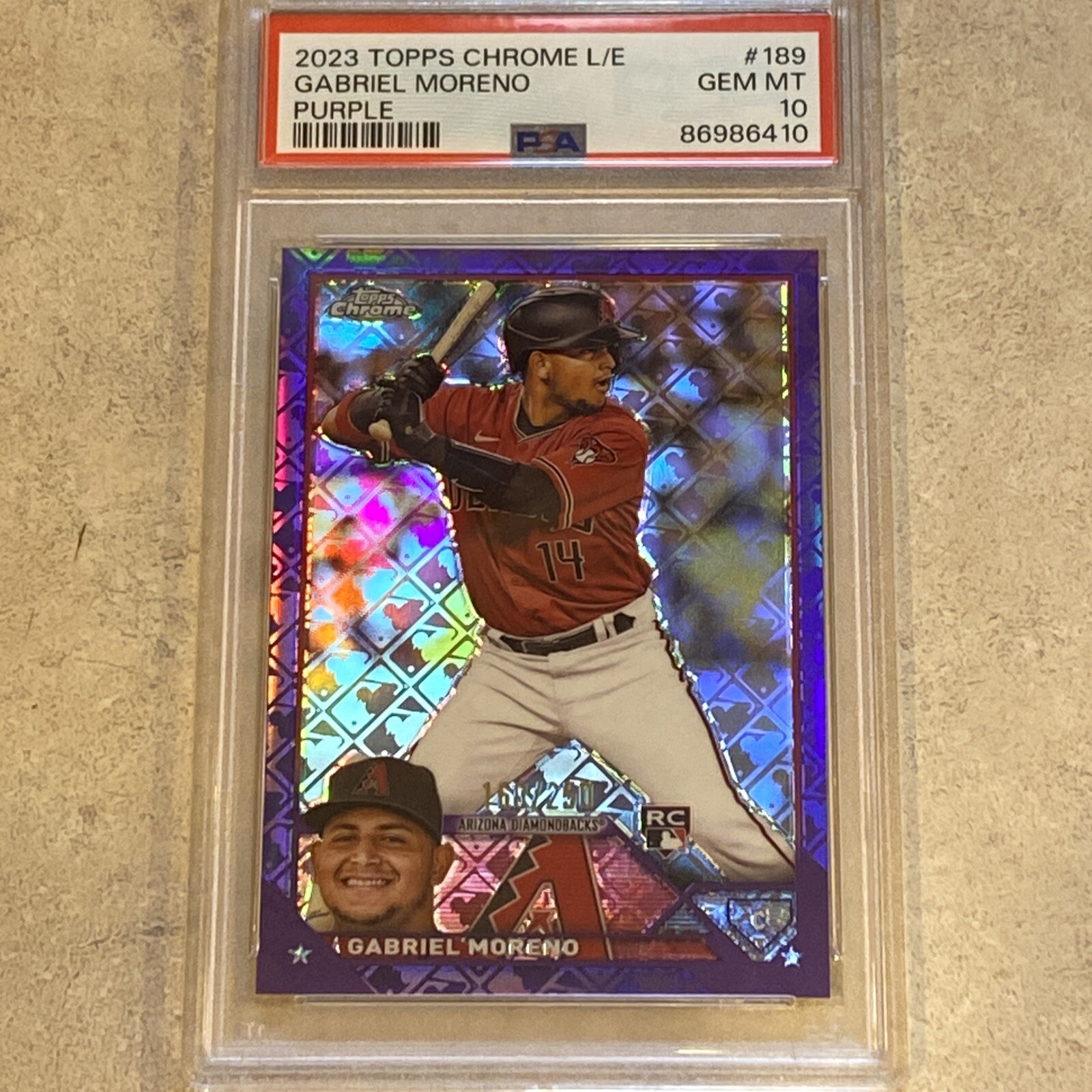 2023 Topps Chrome Gabriel Moreno Purple Logofractor Rookie /250 DBACKS PSA 10