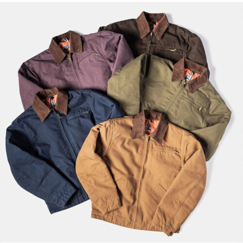 Retro Jacket Short Canvas Workwear Jacket Mens Casual Zipper Cotton Work Jackets - Picture 1 of 29