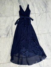 David’s Bridal Dress Ruffle Trim Chiffon Faux Wrap Blue Womens 4 Prom Bridesmaid