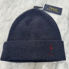 BNWT Polo Ralph Lauren Blue Navy,Burgundy Pony - Merino Wool Beanie Knitted Hat