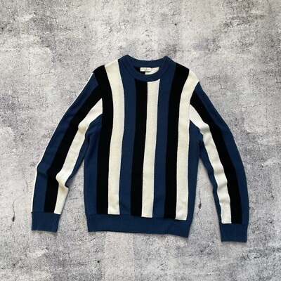 Sandro Striped Wool Knit Sweater Pullover Men's Retro Style Size