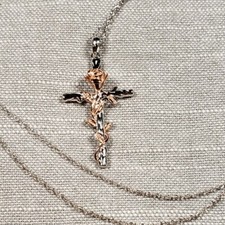 Vintage Necklace Sterling Silver Cross Rose Christian H66