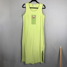 Vintage Mittus Maxi Dress Womens Small Green Knit Flower Embroidery Boho Beach