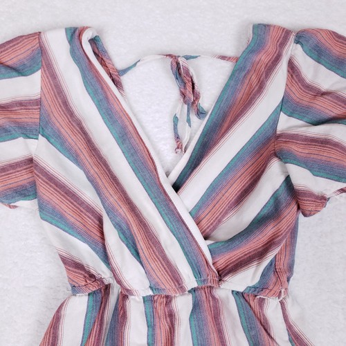 Trixxi Romper Striped Flutter Sleeve Boho Tie Back Small Multicolor Farmhouse - Picture 2 of 10