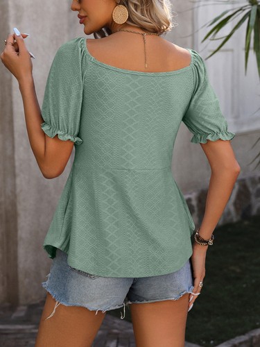Sexy kurzärmelig einfarbig Damen-T-Shirt Kordelzug Taille - Bild 14 von 30
