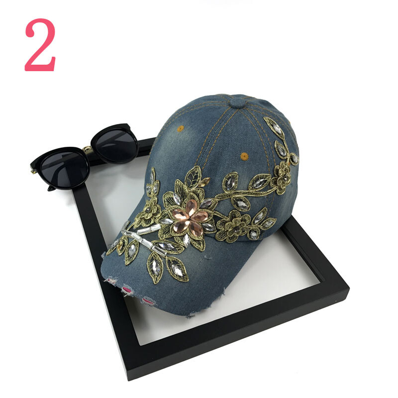 Xilery Women's Sparkle Rhinestone Denim Baseball Cap - Adjustable Sun Hat With Heart Or Star Design - View #6