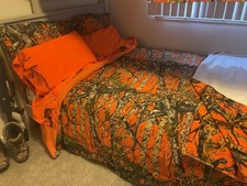 12 Pc Queen Orange Camo Comforter Sheet Set Valances Sherpa Throw Carsten  s
