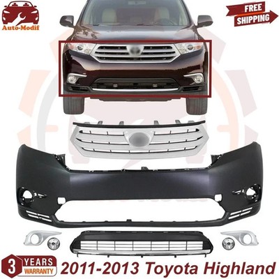 Front Bumper Cover & Grille Assembly With Fog Lights For 2011-13 Toyota Highland