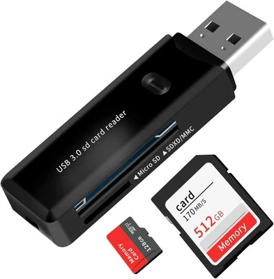 USB 3.0 SD Card Reader for PC, Laptop, Mac, Windows, Linux, Black - Image 1 of 4