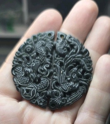 Vintage Jade? Necklace Pendant With Pheonix And Dragon Carving