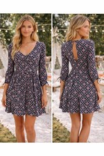Hollister Boho Pattern 3/4 Sleeve Dress Sz S Bohemian Babydoll Garden Tea Party