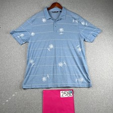 Travis Mathew Polo Shirt 2XL Blue Tropical Palm Tree Casual Golf Lightweight Men