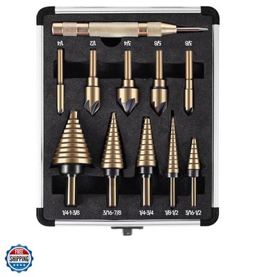 5Pcs Step Drill Bit & 5Pcs Countersink Drill Bit Set, Titanium Coated, HSS St...