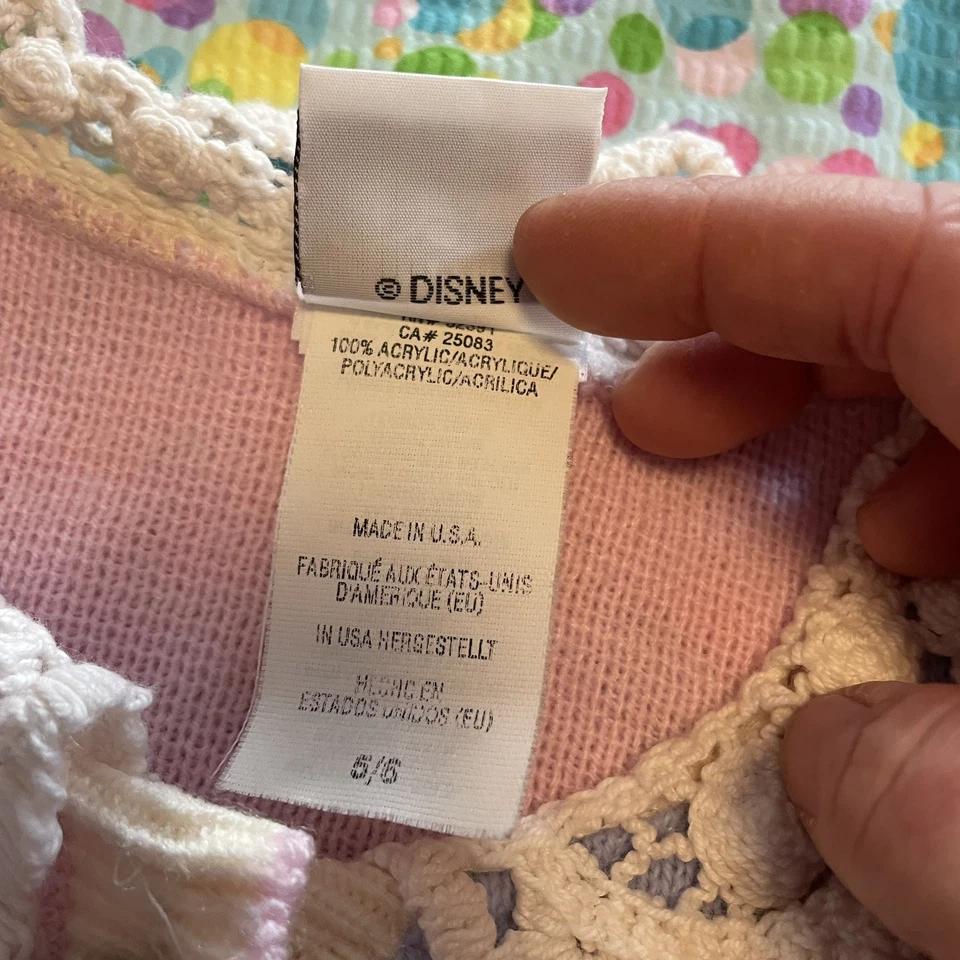 Cárdigan Suéter Vintage Años 90 Disney Store Niñas 5/6 Tejido Minnie Mouse Rosa Té Foto 4 de 4