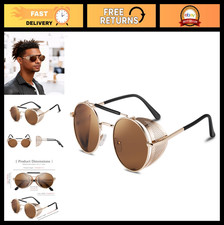 Steampunk Round Sunglasses for Men  Women, Vintage Side Shield Shades B2518