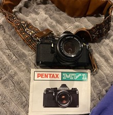 Pentax MV-1 35mm SLR Film Camera Black 50mm 1:2 Lens With Strap and Manual