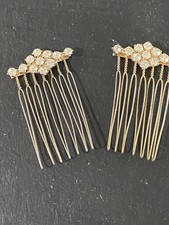 Vintage Gold Tone Hair Comb Clear Rhinestone Bridal Wedding