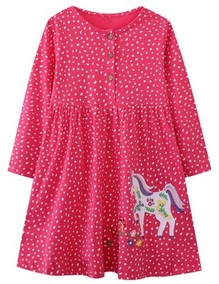 Funnymore Little Kids Girl's Dress Cute Cotton Long 7 Years, #Rose Red Horse