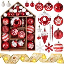 DomeStar 70PCS Red and White Christmas Ball Ornaments,