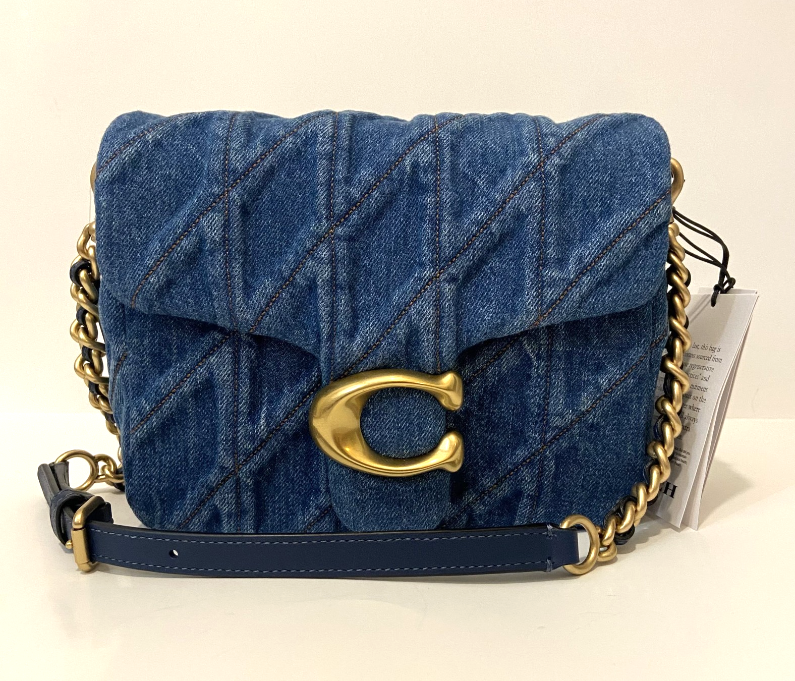 New COACH Women’s Times Square Tabby Quilted Denim Designer Shoulder Handbag