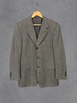 Canali Jacke Herren 40R Schwarz Weiß Wolle Kaschmir Blazer Sport Mantel Formell Smart