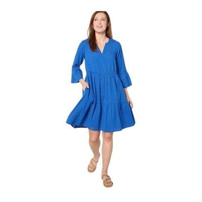 Destination 365 Dress Size Small Seersucker Knee Length 3/4 Sleeve Azure Blue