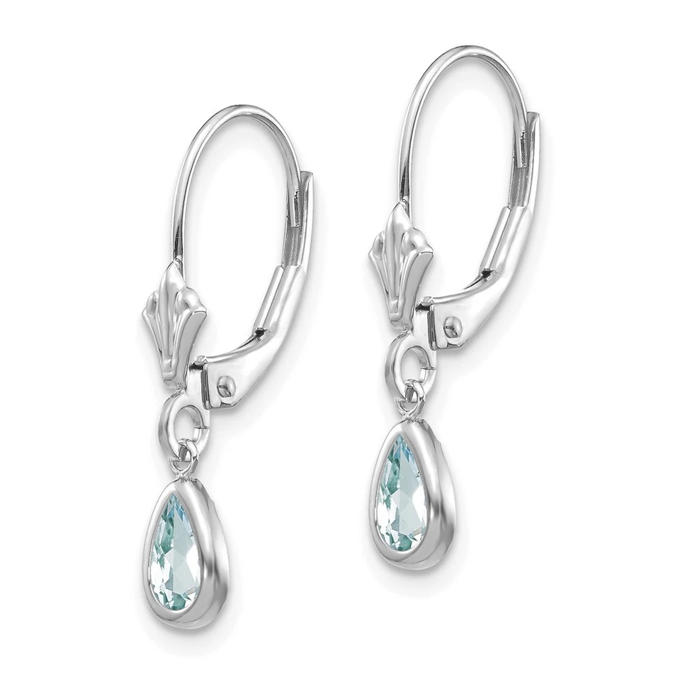 14k White Gold 6x4mm Aquamarine/March Dangle Earrings Perfect Gift for Her - Image 2 of 4