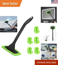 Durable Windshield Cleaning Tool & 5 Microfiber Pads - Green Auto Cleaner