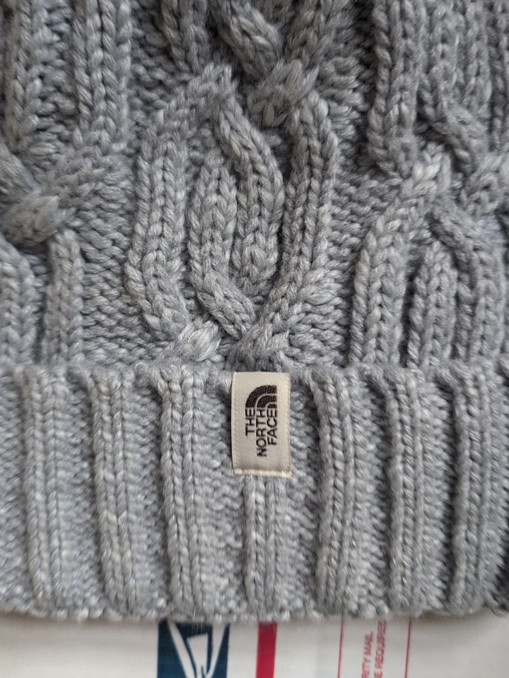 The North Face Tejido Puño Pom Gorro Invierno Sombrero Mujer Gris Talla Única T6#815 Foto 4 de 4