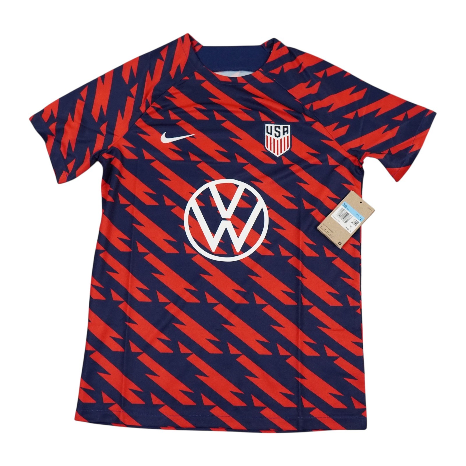Nike Team USA USMNT VW Pre-Match Soccer Jersey Mens Medium Red Blue Stretch