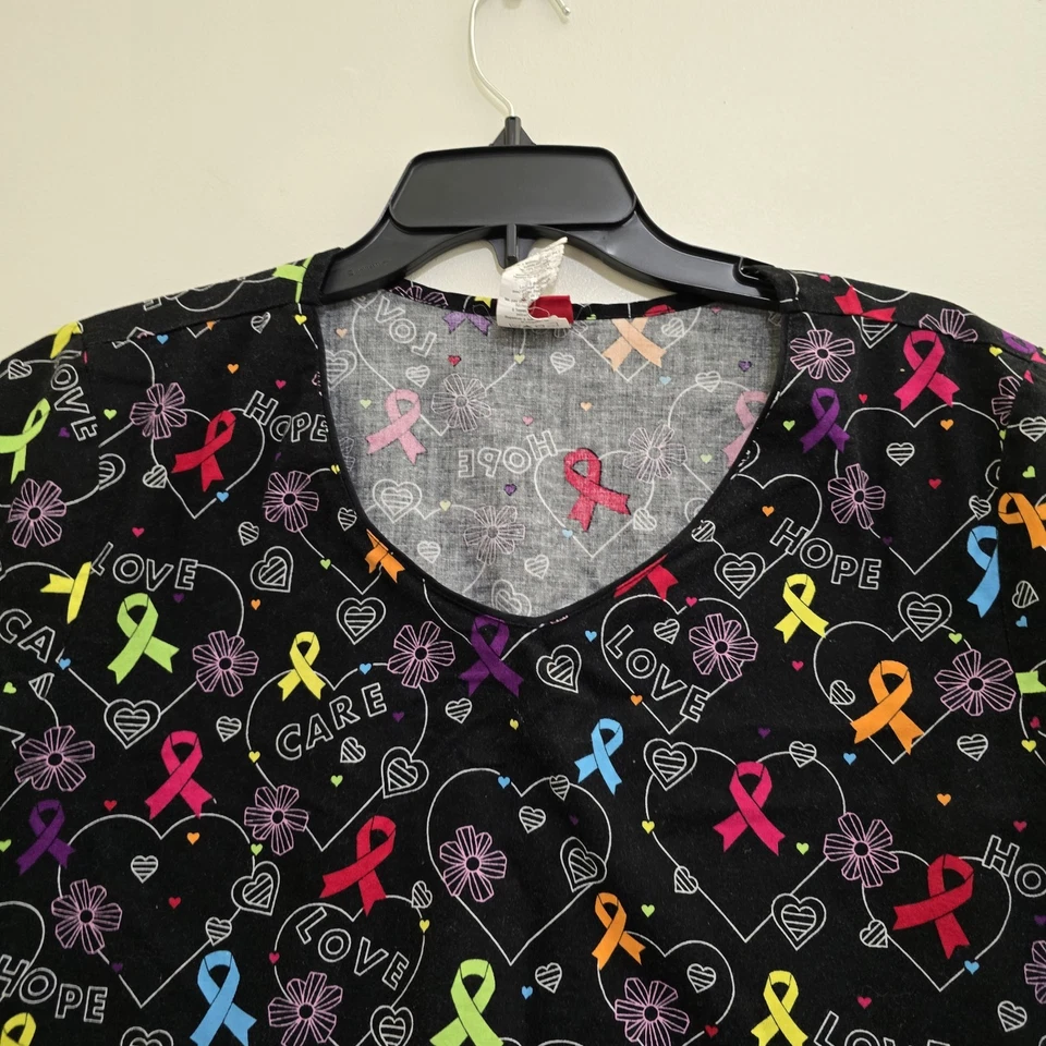DICKIES size Large Awareness Short Sleeve V Neck Scrub Top Black Multicolor  - Image 3 of 4