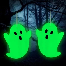 2 Pcs Halloween Ghost Glow in The Dark Decorations Spooky Hanging Green