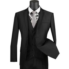 VINCI Men's Black Polka Dot 3pc 2-Button Skinny-Fit Suit w/ Trim - NEW