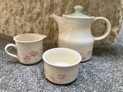 Biltons Coloroll Porcelain Teapot Set England Peach Flowers Sugar Bowl Milk Cup