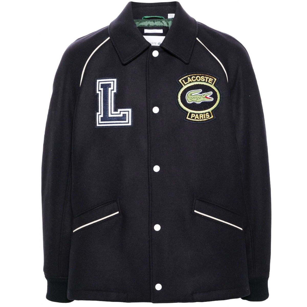 LACOSTE Heritage BH0022 Wool Twill Varsity Coach Jacket Coat Snap