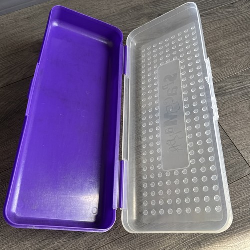 Vintage Spacemaker Long Pencil Case 13" Ruler Storage Box Purple/Clear - Bild 2 von 4