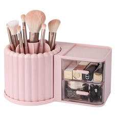 360 Rotating Makeup Brush Holder 7 Slots Makeup Organizer with Drawer Removable