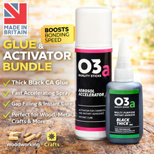 O3a Black CA Glue 50g Thick + Activator 200ml Spray Fast Cure Superglue Bundle