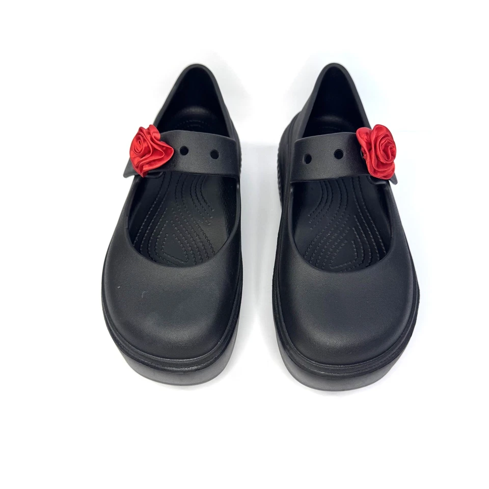 Crocs Stomp Rosette Mary Jane Black  Red Rose Platform Gothic Womens Size 10 New - Image 4 of 4