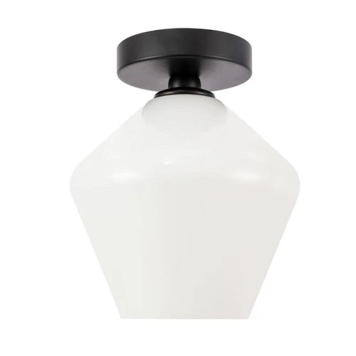 Living District Gene 1-Light Metal & Glass Flush Mount in Black/Frosted White - Picture 5 of 10